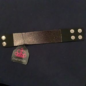 Never worn, black strap, snap ombre rhinestone bracelet